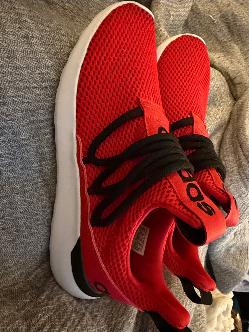 adidas Red Knit Slip-On Sneakers with Black Laces and White Soles - Picture 3 of 4